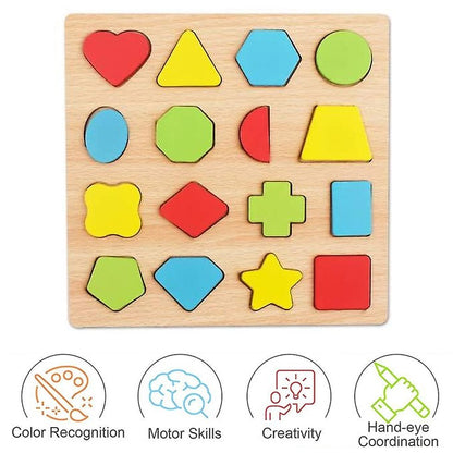 Colorful Geometric Shapes Wooden Cognitive Board Puzzle (Pack of 2)