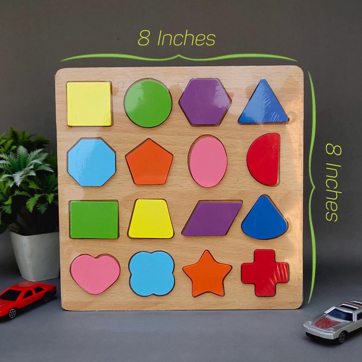 Colorful Geometric Shapes Wooden Cognitive Board Puzzle (Pack of 2)