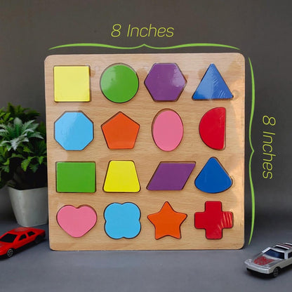 Colorful Geometric Shapes Wooden Cognitive Board Puzzle (Pack of 2)