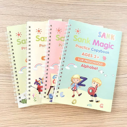 Magic Reusable Calligraphy Copybook Set | 3D Tracing Workbook for Kids (Math, English, Numbers & Letters)