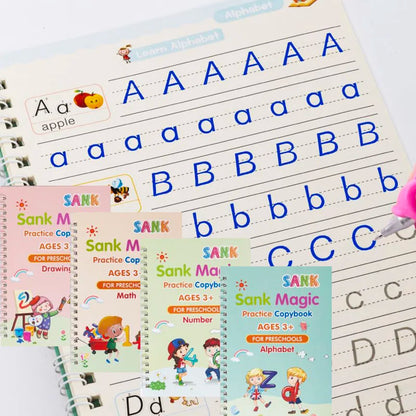 Magic Reusable Calligraphy Copybook Set | 3D Tracing Workbook for Kids (Math, English, Numbers & Letters)