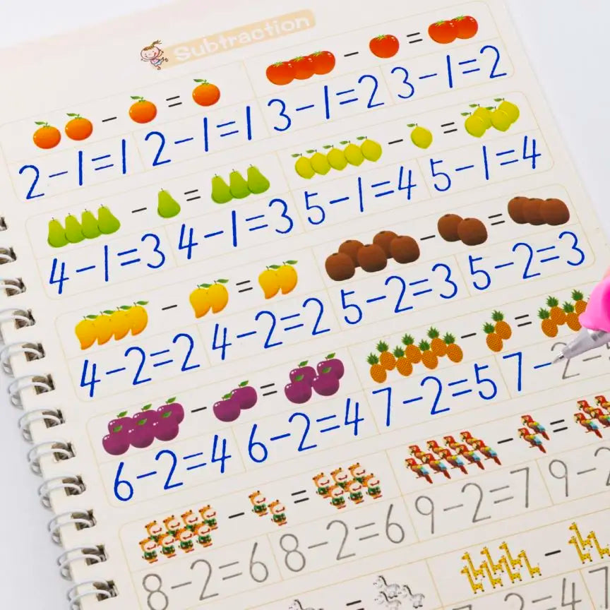 Magic Reusable Calligraphy Copybook Set | 3D Tracing Workbook for Kids (Math, English, Numbers & Letters)