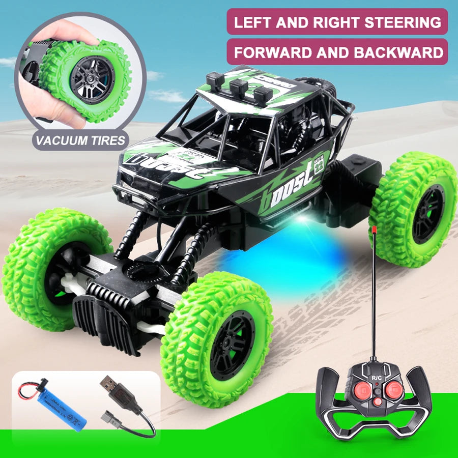 2.4G Remote Control Off-Road Climbing Car – Collision Resistant, LED Lights, Rechargeable Toy Car for Kids