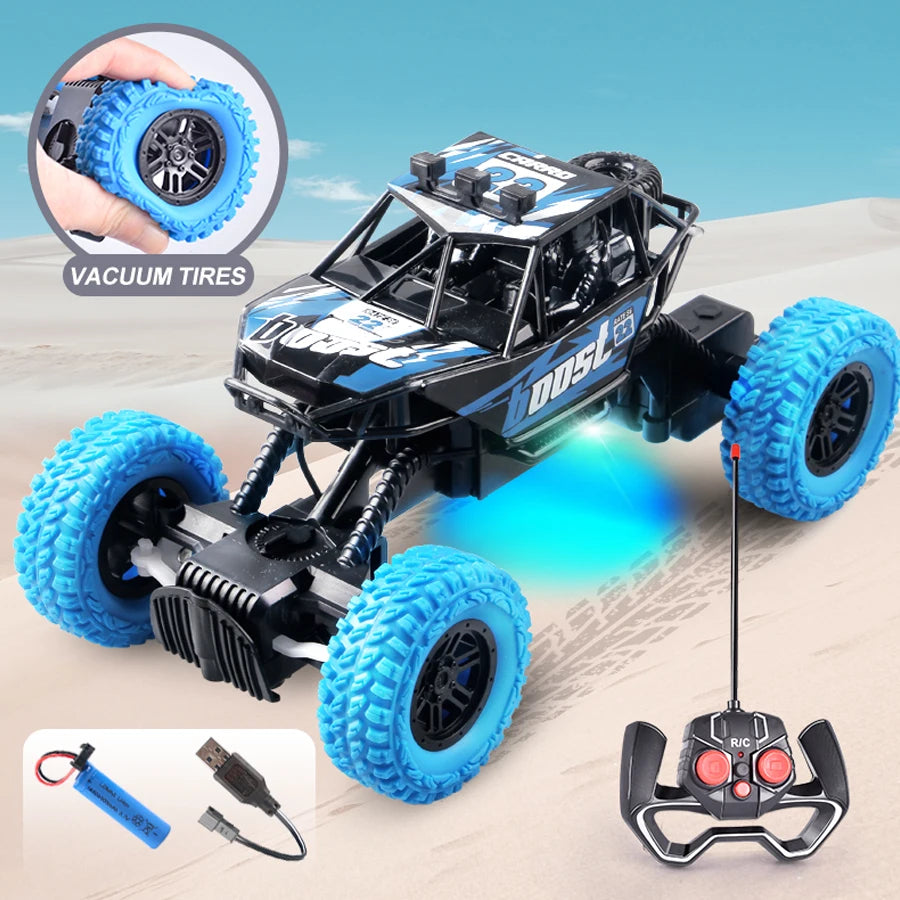 2.4G Remote Control Off-Road Climbing Car – Collision Resistant, LED Lights, Rechargeable Toy Car for Kids